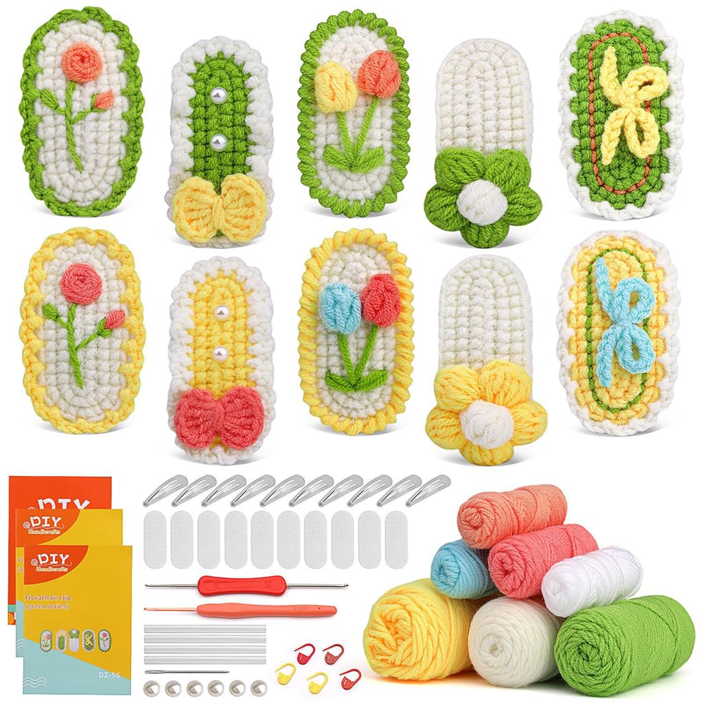 PATPAT DIY Crochet Hair Clip Material Kit for Beginners Set of 10Pcs DIY Crochet Hair Clips DIY Crochet Bang Clip Material Kit Starter Friendly Crochet Kit Gift for DIY Lovers PATPAT DIY Crochet Hair Clip Material Kit for Beginners Set of 10Pcs DIY Crochet Hair Clips DIY Crochet Bang Clip Material Kit Starter Friendly Crochet Kit Gift for DIY Lovers